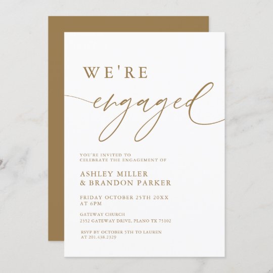 Gold Elegant We're Engaged Engagement Party Invitation | Zazzle.com