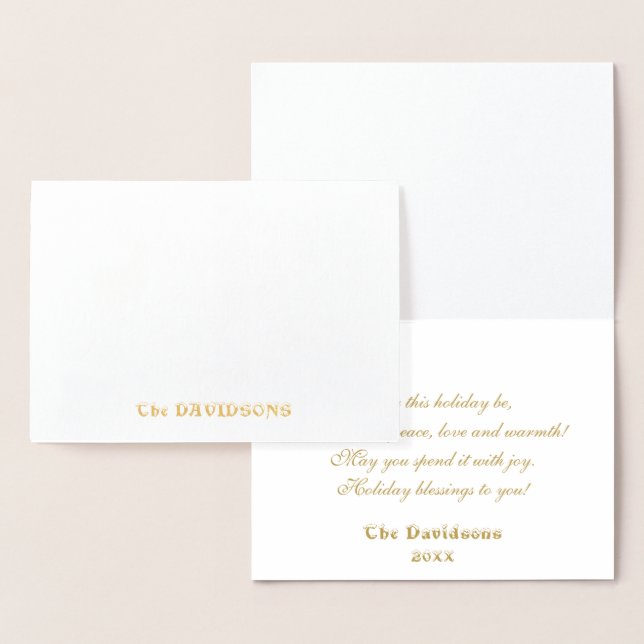 Gold Elegant Wish You A MERRY CHRISTMAS Monogram Foil Card (Display)