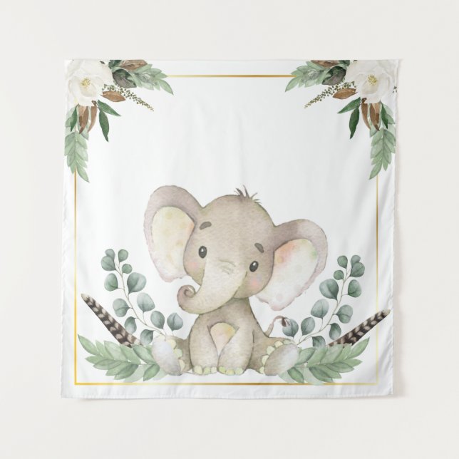 Gold Elephant Baby Shower Backdrop (Front)