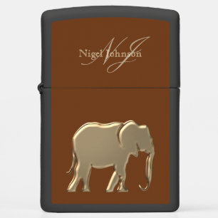 Gold Elephant Brown Monogram Zippo Lighter