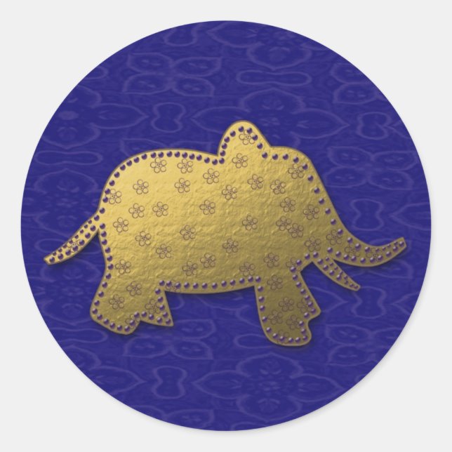 gold elephant classic round sticker (Front)