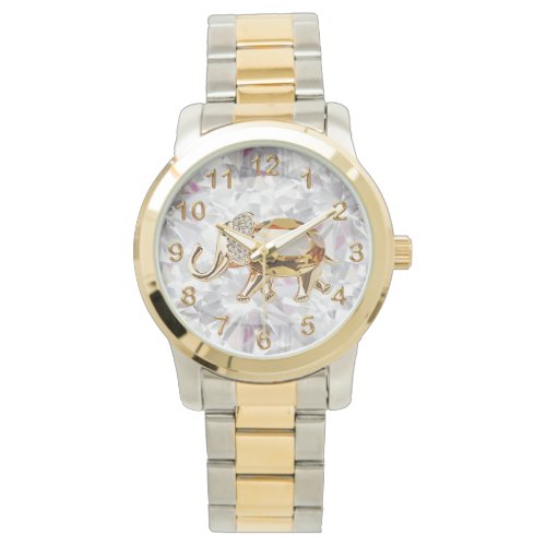 Gold Elephant Diamond glitter jewel look glam Watch