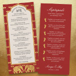 Gold Elephant Indian & Hindu Wedding Program Card<br><div class="desc">Weave elegance and tradition into your Hindu wedding ceremony with our personalized wedding program cards. The front showcases a beautiful elephant and gold lotus flower design, available in six captivating colors (red, orange, blue, purple, pink, and charcoal) to complement your wedding theme. All text on the program can be customized,...</div>