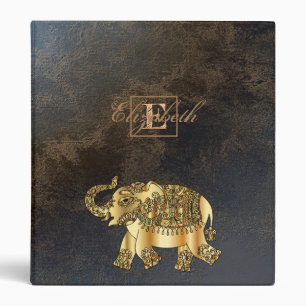 Gold Elephant,Leather Look ,Monogram -Personalized 3 Ring Binder