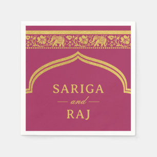 Gold Elephant & Lotus Flower Mundap Arch Wedding Napkins