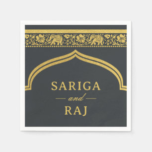 Gold Elephant & Lotus Flower Mundap Arch Wedding Napkins