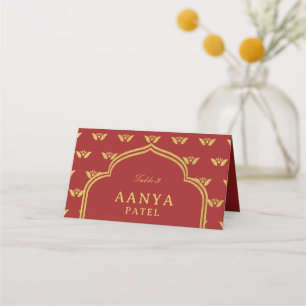 Gold Elephant & Lotus Flower Wedding Escort Name Place Card