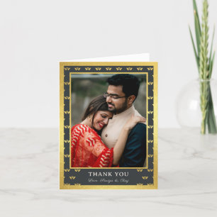 Gold Elephant & Lotus Flower Wedding Photo Folded Letterpress Thank You Card