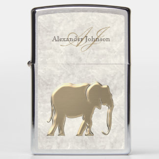 Gold Elephant Marble Monogram Zippo Lighter