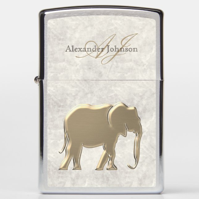 Gold Elephant Marble Monogram Zippo Lighter (Front)