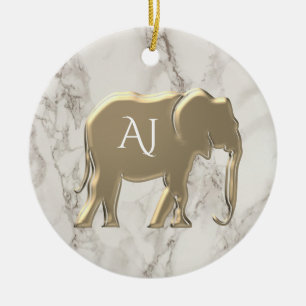 Gold Elephant Marble Monogrammed Ceramic Ornament