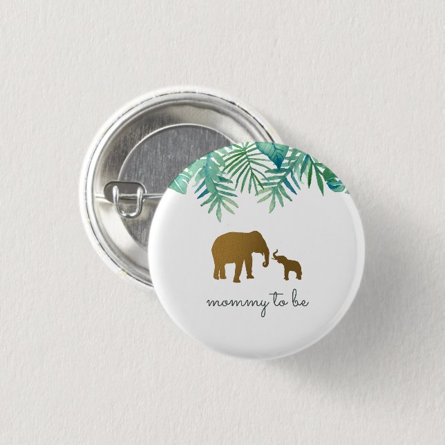 Gold Elephant Mommy To Be Baby Shower Button (Front & Back)