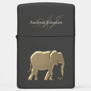 Gold Elephant Monogram Black Zippo Lighter
