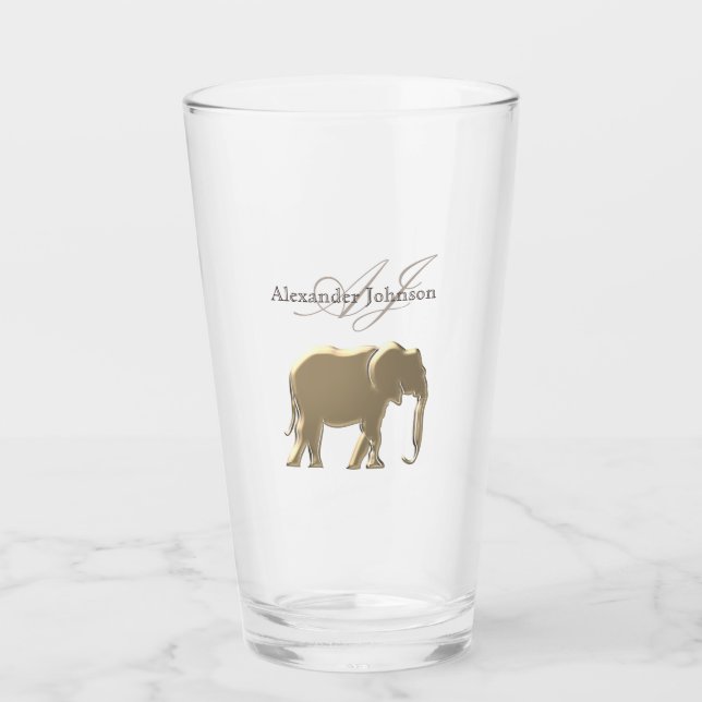 Gold Elephant Monogram Personalized Glass (Front)