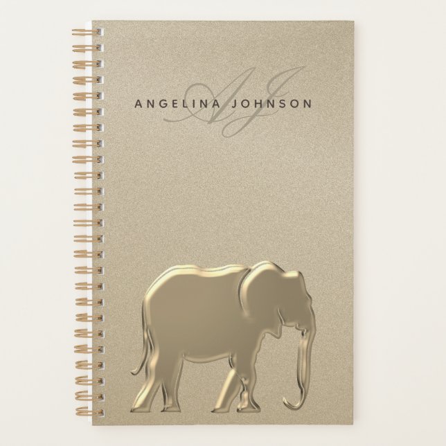 Gold Elephant Monogram Planner (Front)