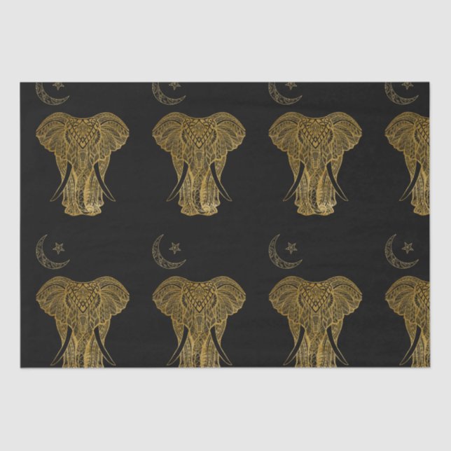Gold elephant on black background tissue paper (Front)