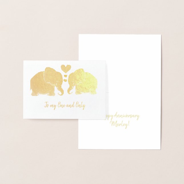Gold Elephant Pair With Hearts Happy Anniversary Foil Card (Display)