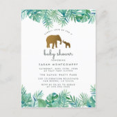 Gold Elephant & Tropical Leaves Jungle Baby Shower Invitation Postcard (Front)