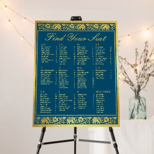 Gold Elephant Wedding Seating Chart & Table Number Foam Board
