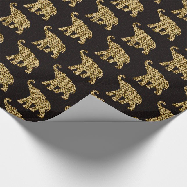 Gold Elephants- Gold & Black Wrapping Paper (Corner)