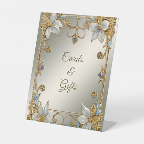 Gold Embellishing Frame White Flora Tabletop Signs