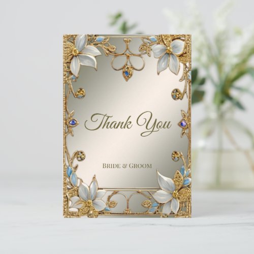 Gold Embellishing Frame White Flora Thank You Card