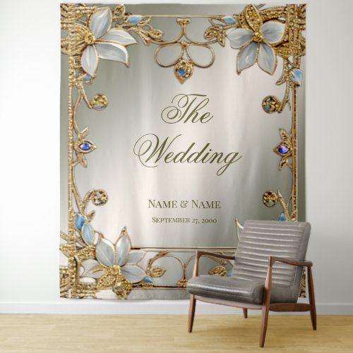 Gold Embellishing Frame White Floral Backdrop