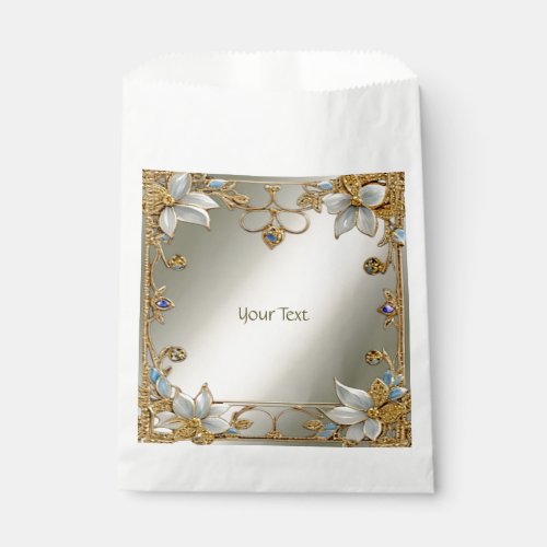 Gold Embellishing Frame White Floral Favor Bag
