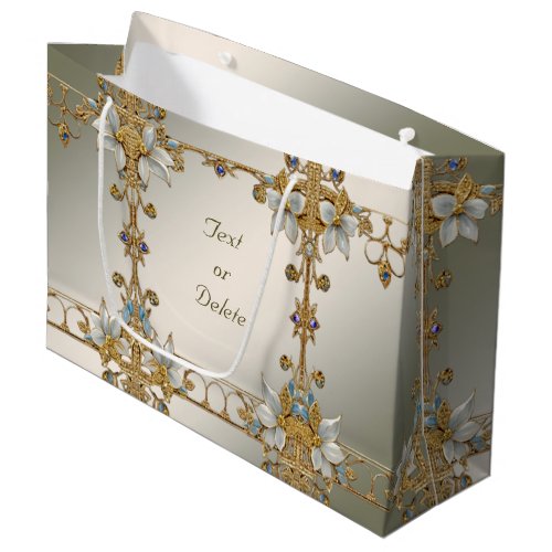 Gold Embellishing Frame White Floral Gift Bag