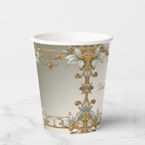 Gold Embellishing Frame White Floral Paper Cups
