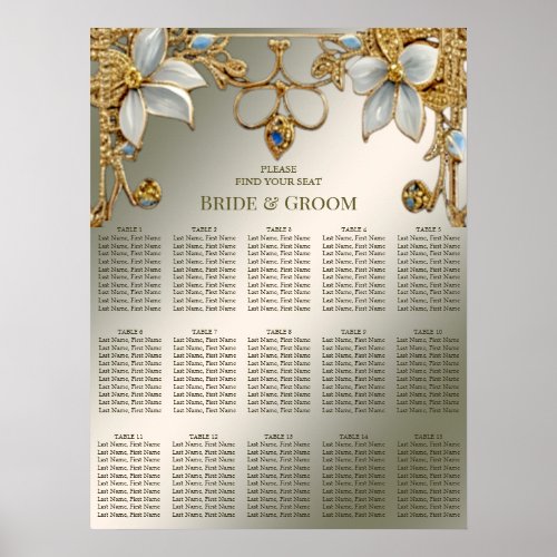 Gold Embellishing Frame White Floral Seating Chart