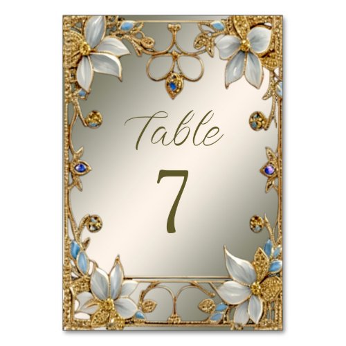 Gold Embellishing Frame White Floral Table Number