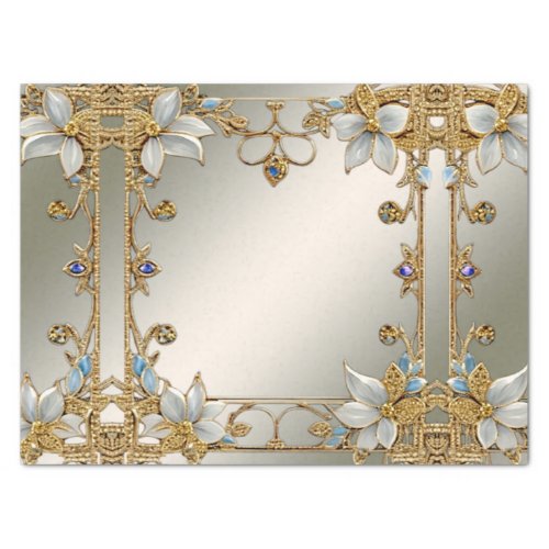 Gold Embellishing Frame White Floral Tissue Paper