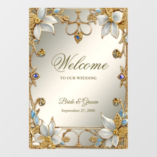 Gold Embellishing Frame White Floral Wedding Wall Decal