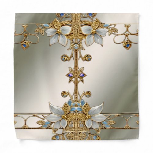 Gold Embellishing White Floral Bandana