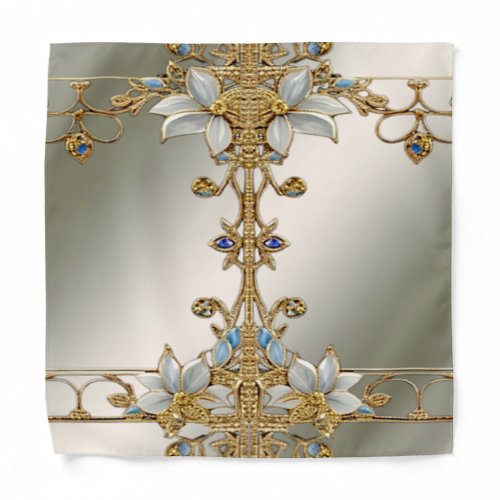 Gold Embellishing White Floral Bandana