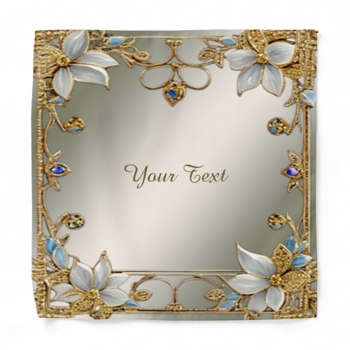 Gold Embellishing White Floral Bandana