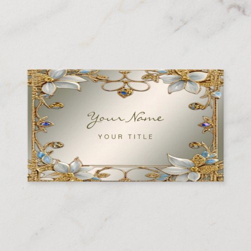 Gold Embellishing White Floral Business Card