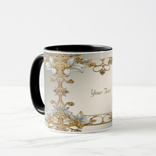 Gold Embellishing White Floral Coffee Mug