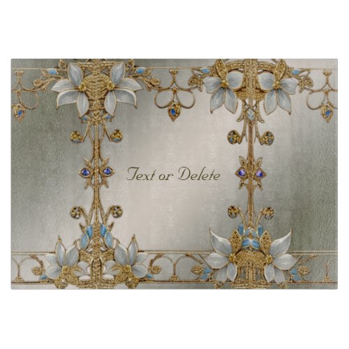 Gold Embellishing White Floral Cutting Board