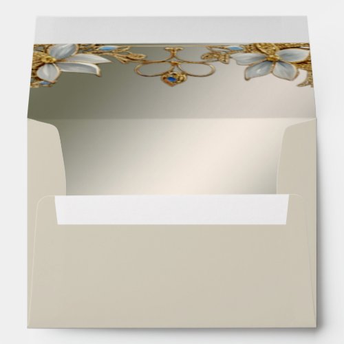 Gold Embellishing White Floral Envelope