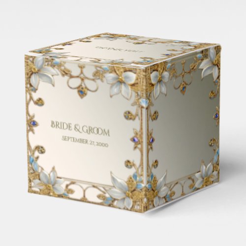 Gold Embellishing White Floral Favor Box