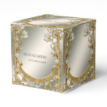 Gold Embellishing White Floral Favor Box