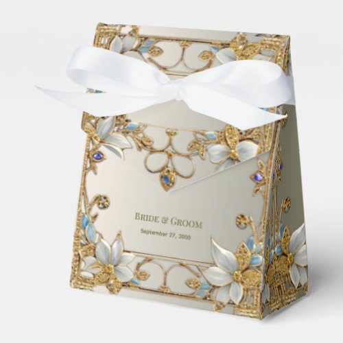 Gold Embellishing White Floral Favor Box