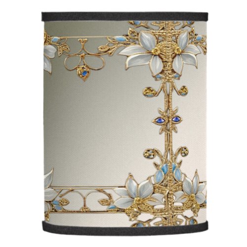 Gold Embellishing White Floral Lamp Shade