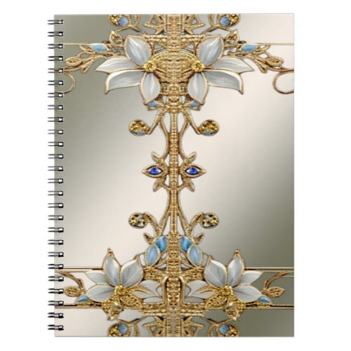 Gold Embellishing White Floral Notebook