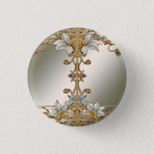 Gold Embellishing White Floral Pinback Button