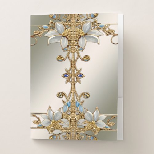 Gold Embellishing White Floral Pocket Folder