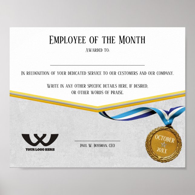 Gold emblem employee of the month certificate poster (Front)