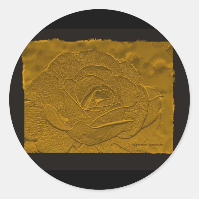 Gold Emboss Look  Rose Classic Round Sticker (Front)